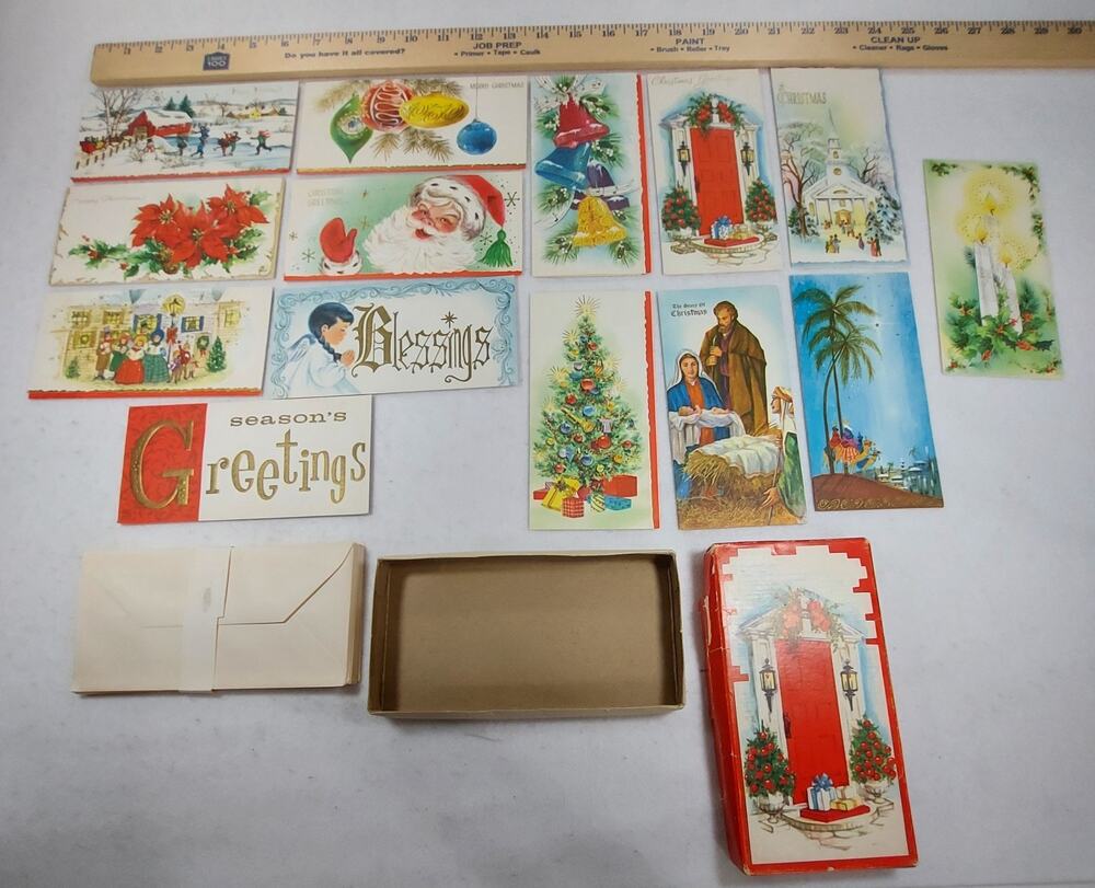 Vtg Art Guild of Williamsburg Christmas Cards Box Lot Unused 1950s Slim Jim MCM